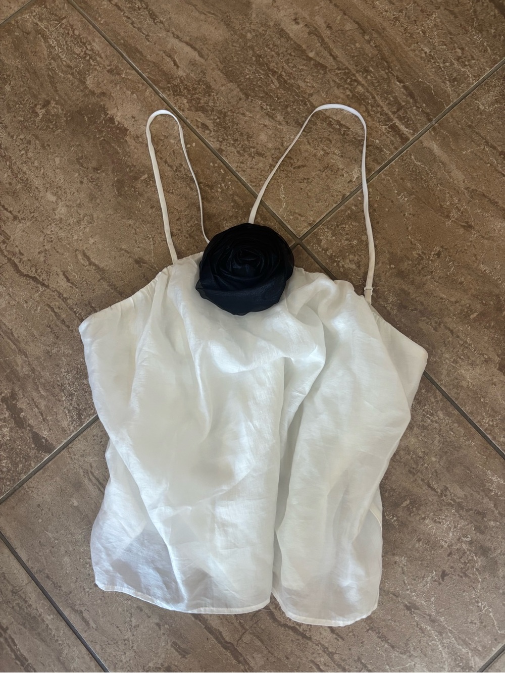 WAYF Rosie halter top with rose detail and adjustable straps